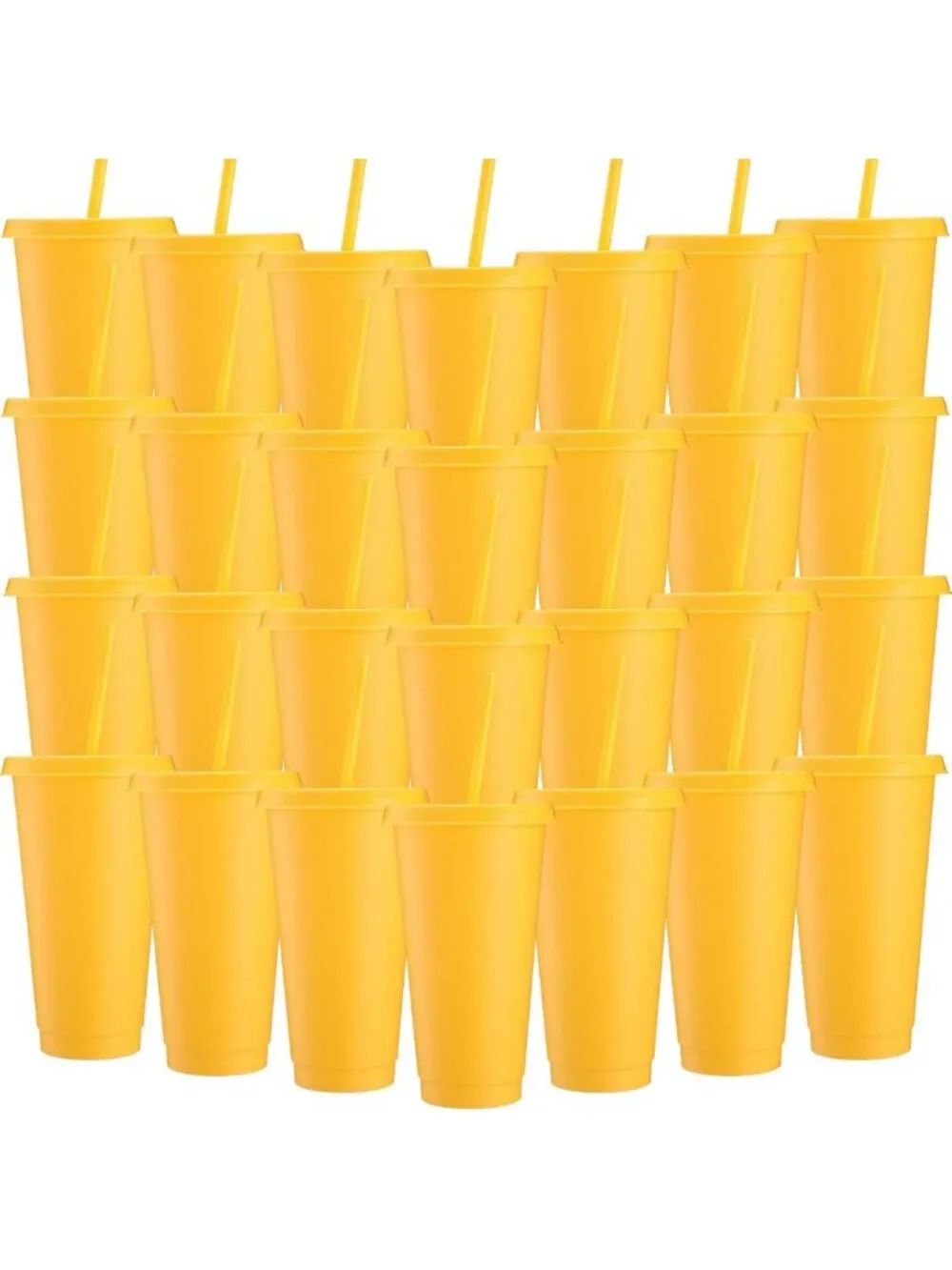 30 Pack Yellow Plastic Cups with Lids & Straws - Perfect for Parties & Events